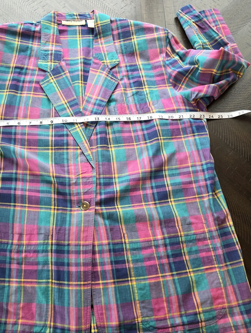VTG Cathy Daniels Plaid Blazer Large Cotton 80s 90s Multi Color Madras Jacket - Picture 12 of 14